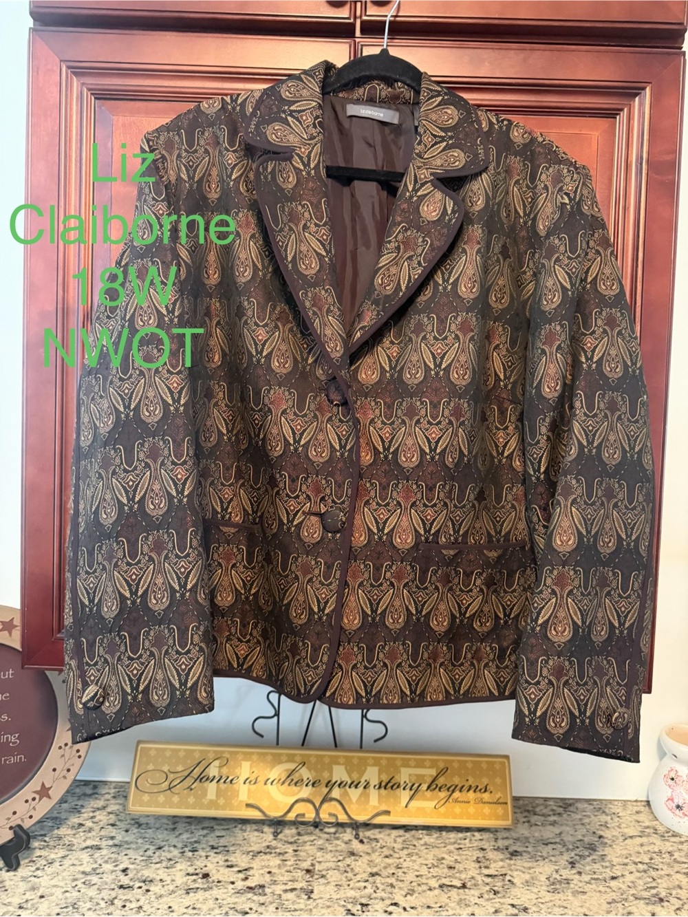 Liz Claiborne Brown Paisley Blazer with Gold Accents